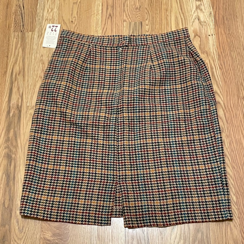 Classic Expressions Plaid‎ Skirt 22W Wool Blend Pencil Skirt Office Career
